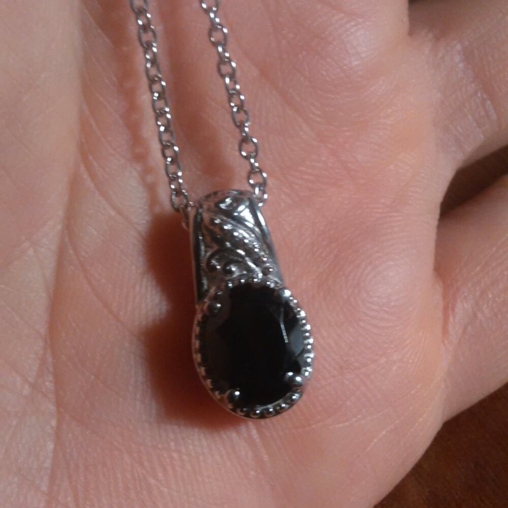 Thai Black Spinel Stainless Steel Pendant Necklace